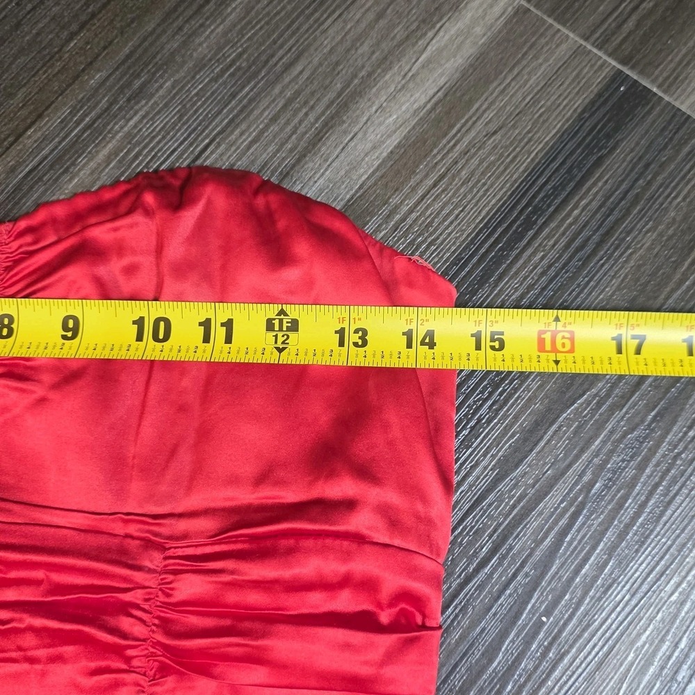 Express Red Strapless Mini Dress Size 6 Silk Ruched Bodycon Party Cocktail - Picture 9 of 11